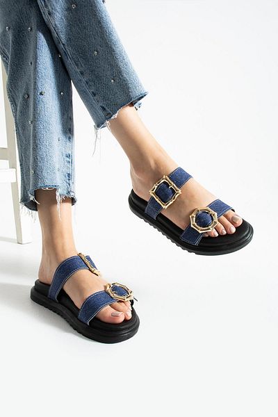 diclepolat Дамски чехли с две катарами Larin Jeans с плоска подметка