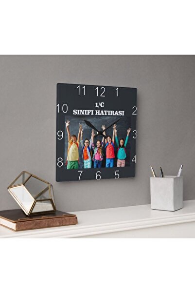 Sevilla OKullara Sınıf Hatırası Duvar Saati Fotoğraf Baskılı Kişiye Özel Ahşa...