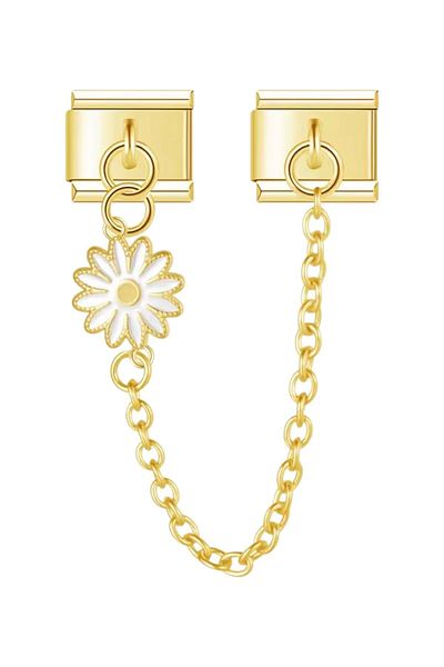 Dumledo White Daisy Chain Gold Steel Italian Charm