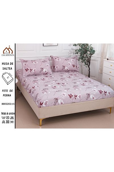 FIONNA.RO Satin Cotton Elastic Pillowcase 180x200cm - Pink Flowers