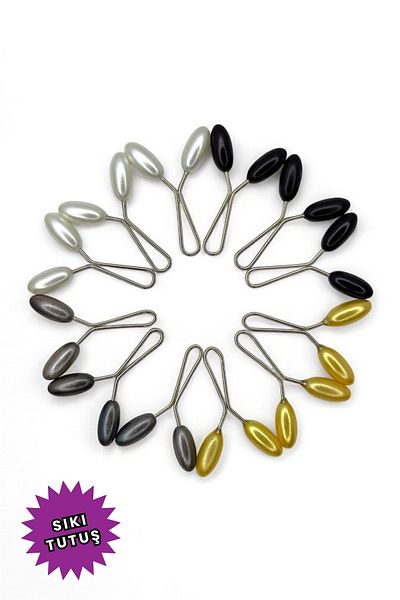 Loggia Scarf Shawl Clip 12 Pieces Barley Model Primary Colors Clip - Women's Hijab Accessory Needle