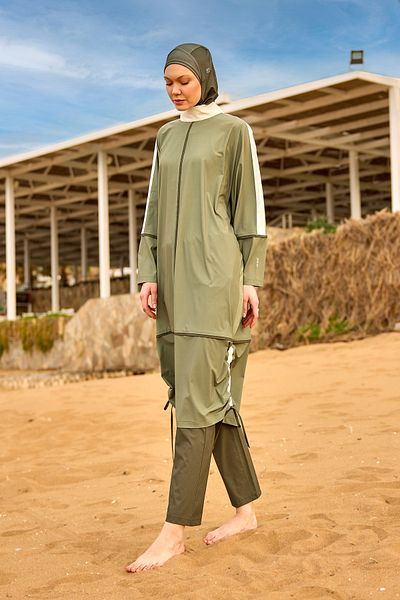 Marina Khaki Full Covered Hijab Swimsuit – Hidden Zipper with Stopper M2521-1
