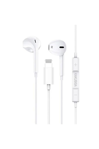 REDz Accessories Căști cu cablu Lightning, KSC-846, compatibile cu iPhone, microfon și control al volumului, albe