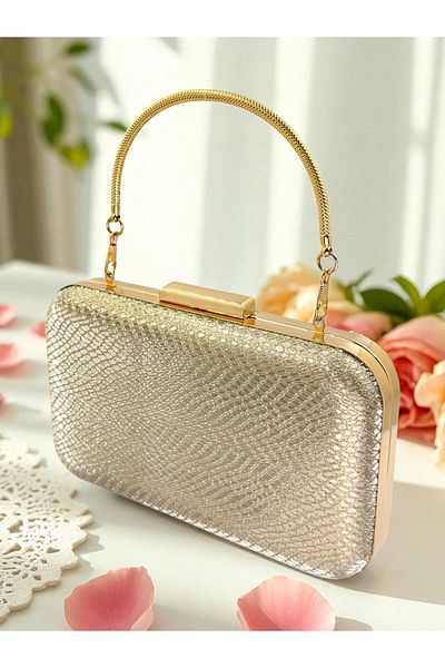 Biçanta Gold Gold Gold Color Laser Snake Pattern Evening Dress Bag Night Wedding Wedding Engagement Graduation Portfolio