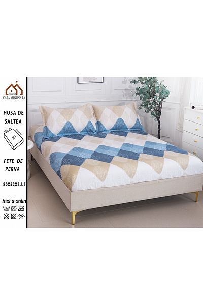 FIONNA.RO Satin Cotton Elastic Pillowcase and Pillowcases 180x200cm - Colorful Waves