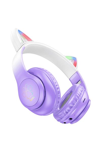 REDz Accessories Căști Cat, Hoco W42, BT 5.3, iluminare în 7 culori, supraauriculare, 400mAh, mov