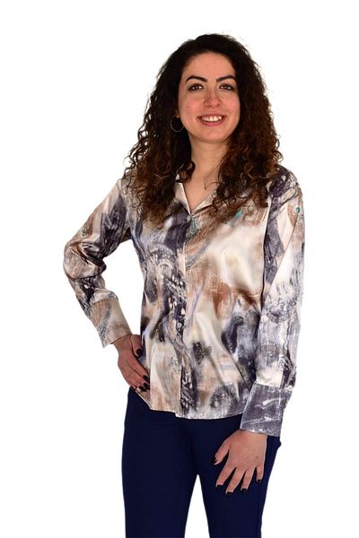 BAGLAN Women's Satin Long Sleeve Shirt Bgl-St04211