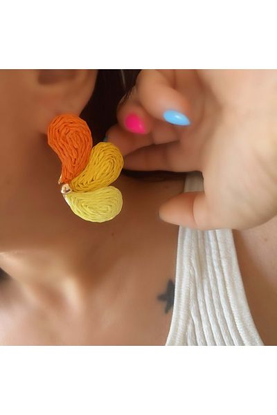 ACAR TAKI Orange Color Flower Model Wicker Earrings Acr5685