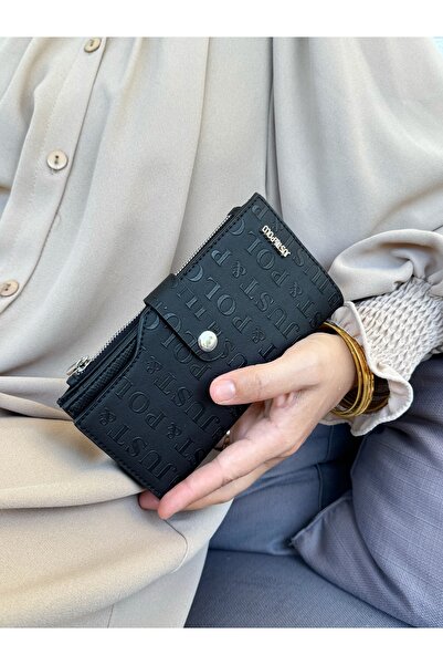 Just Polo Women's Black Multi-Eye Wallet with Coin and Card Compartments