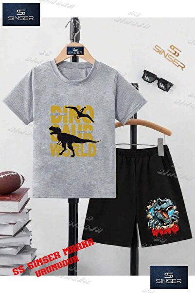 SS SİNSER Kids Unisex “Dino Saur Word“ Custom Printed Crew Neck T-Shirt - Sho...