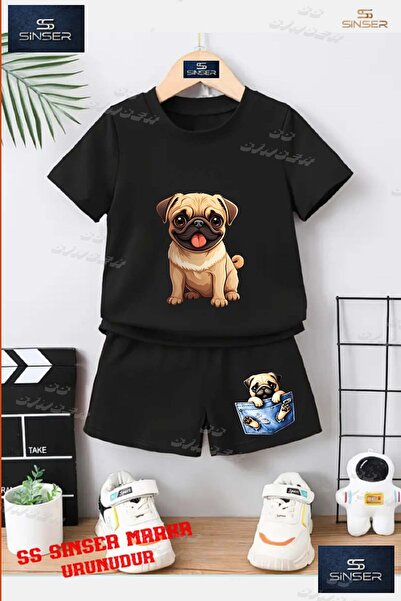 SS SİNSER Παιδικό UNISEX μπλουζάκι με στάμπα "DOG PUG DIL CIKARAN" με λαιμόκο...