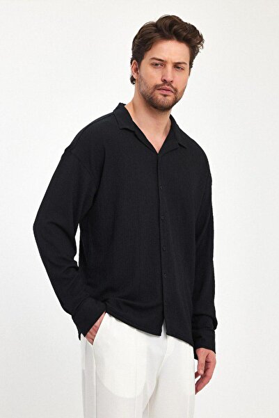 Q45collection Linen Knitted Men's Long Sleeve Shirt
