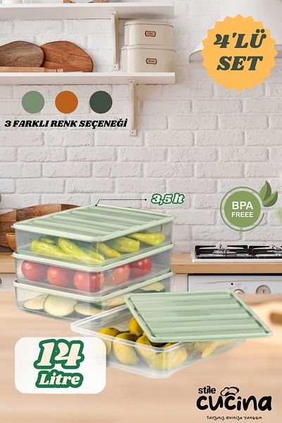Stile Cucina 4-Piece Refrigerator Organizer Organizer Freezer Storage Container Suitable for Microwave