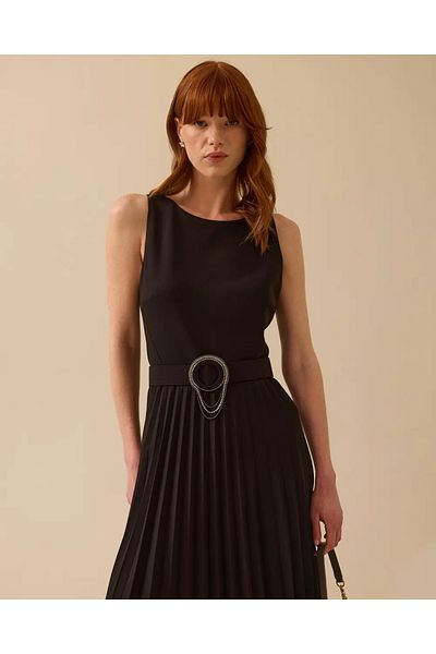 SEÇİL Buckle Belt Detailed Pleated Midi Dress
