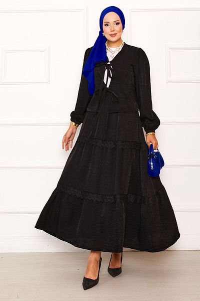EBRUTESETTÜR Guipure Detailed Skirted Kimono Suit