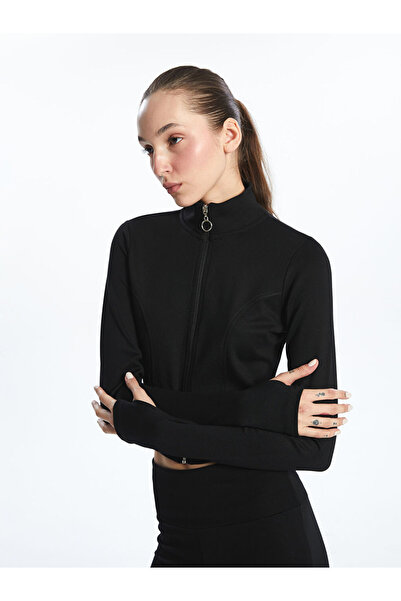 LC Waikiki Black Stand Collar Women's Zippered Sweatshirt