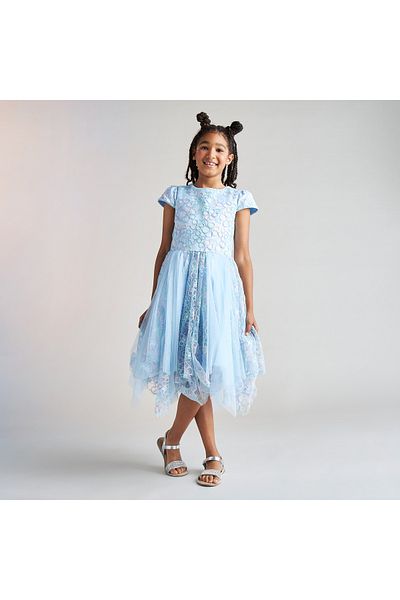 Juniors Floral Textured Dress with Short Sleeves