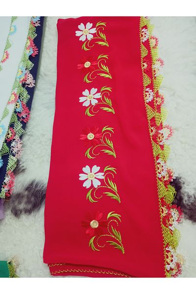 hoaryage Handmade Embroidery Embroidered Needle Embroidered Prayer Cover Dowry Holder Mevlit Hijab Crepe Fabric 145X75 cm