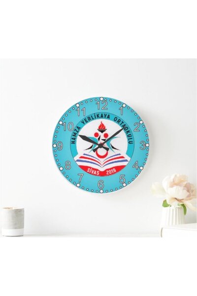 Sevilla Kişiye Özel Okullara Sınıflara Logolu Baskılı Duvar Saati MDF Ahşap S...