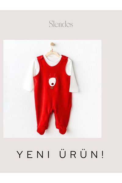 andywawa Unisex Baby, Velvet Happy Newyear, Red, 2-Piece Jumpsuit Set