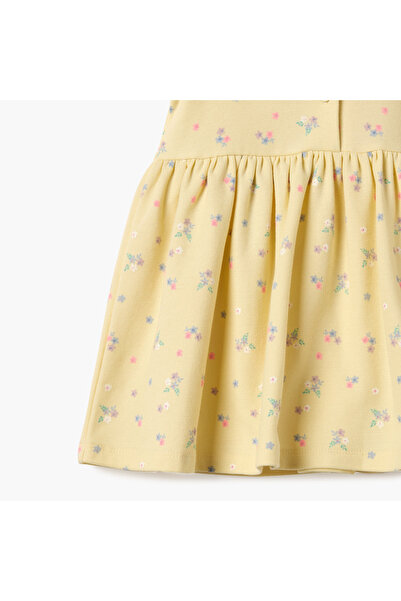 Juniors Floral Print Dress with Peter Pan Collar and Short Sleeves