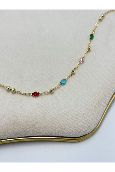 MyladyAccessoriess Colorful Stone Detail Steel Anklet