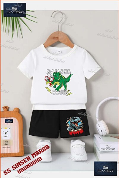 SS SİNSER Children's Unisex “Dinosaur Green Glasses“ Special Printed Crew Nec...