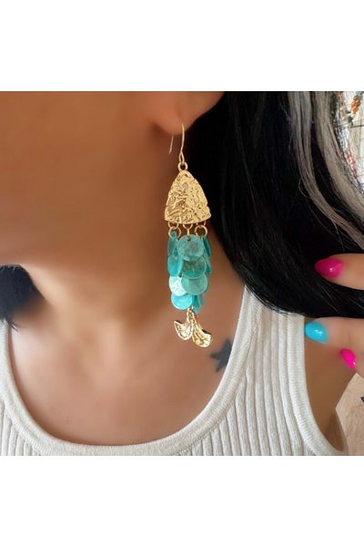 ACAR TAKI Turquoise Color Pailletted Fish Earrings Acr5681