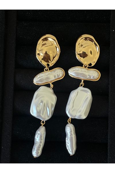 Rupen Kraft Long Dangle Pearl Design Large Size Evening Dress Earrings