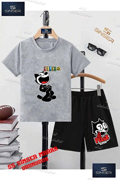 SS SİNSER Children's Unisex “Felix Cat Laughing Horse“ Custom Printed Crew Ne...