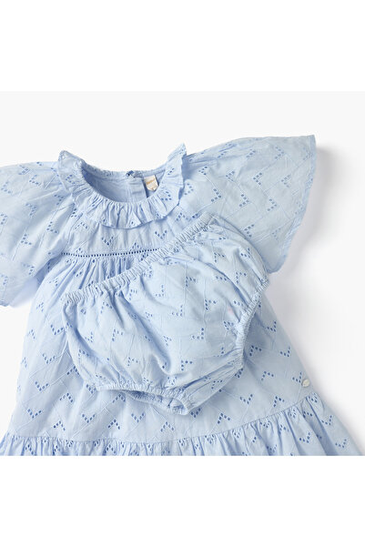 giggles All-Over Schiffili Embroidered Dress with Flared Sleeves and Bloomer
