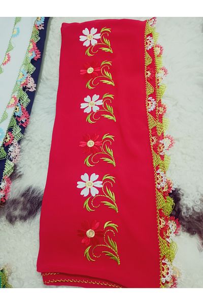 hoaryage Handmade Embroidery Embroidered Needle Embroidered Prayer Cover Dowry Holder Mevlit Hijab Crepe Fabric 145X75 cm