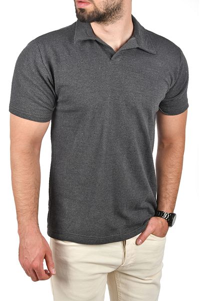 DeepSEA Men's Anthracite Slim Fit Cotton Polo Neck T-Shirt Slim Fit Knitted Fabric T-Shirt 2501203