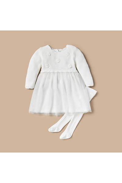 Juniors Floral Accent A-line Dress with Tights