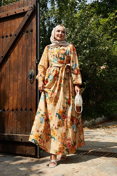 EBRUTESETTÜR Vintage Pattern Side Tie Dress