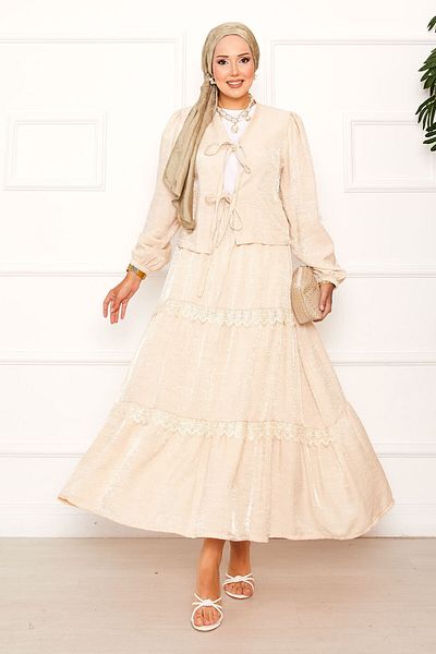 EBRUTESETTÜR Guipure Detailed Skirted Kimono Suit