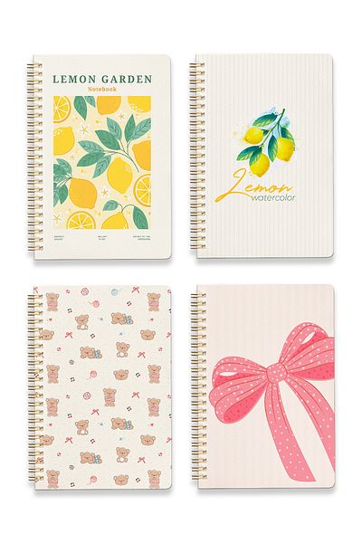 Notisyon Set of 4 Spiral Notepads A5 - Teddy Bear Lemon Theme - 2 Lined 2 Unlined 148 Pages