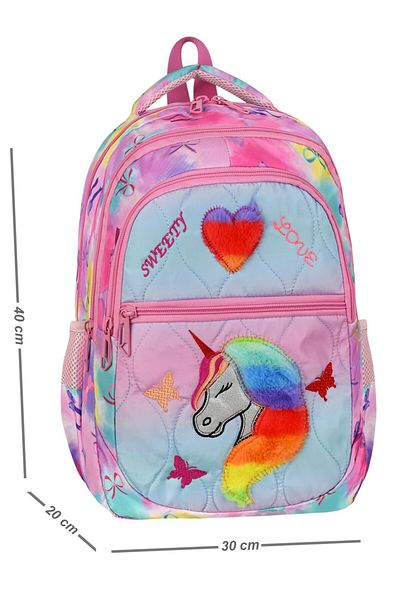 Çınka Bags Heart Patterned Back Supported Primary School Bag Set