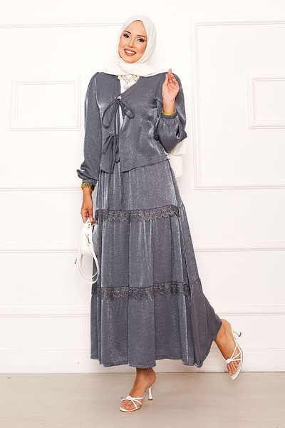 EBRUTESETTÜR Guipure Detailed Skirted Kimono Suit