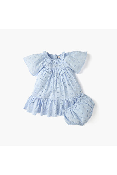 giggles All-Over Schiffili Embroidered Dress with Flared Sleeves and Bloomer