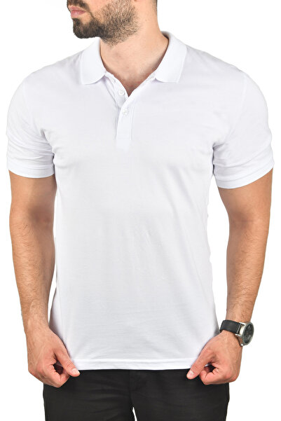 DeepSEA Ανδρικό λευκό μπλουζάκι με γιακά πόλο μεγάλου μεγέθους Μπλουζάκι με αναπνεύσιμο βαμβακερό ύφασμα πικέ Battal Size T-shirt 2504349