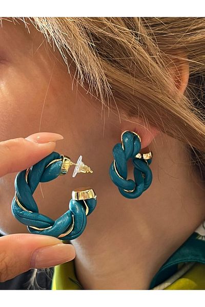Accessories Hey Dark Turquoise Color Gold Yellow Detailed Hoop Beach Dangle Daily Use Women's Earrings