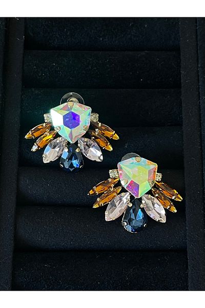 Rupen Kraft Moire Shiny Stone Trend Design Earrings Evening Dress Earrings