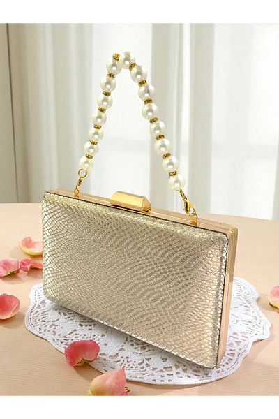 Biçanta Gold Gold Gold Color Laser Snake Pattern Women's Evening Dress Bag Evening Bag Wedding Engagement Portfolio
