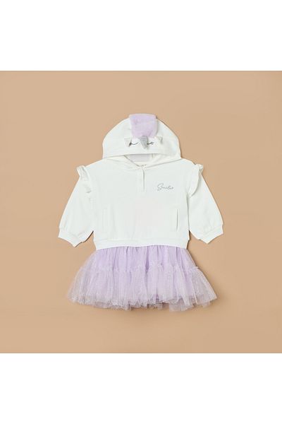Juniors Unicorn Applique Detail Sweat Dress with Hood and Long Sleeves