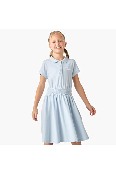 Juniors فستان بولو مطرز بأكمام قصيرة وتفاصيل مطرزة