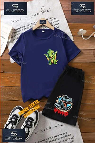 SS SİNSER تي شيرت مطبوع برقبة دائرية للأطفال للجنسين "DINOSAUR GREEN WINGS" -...