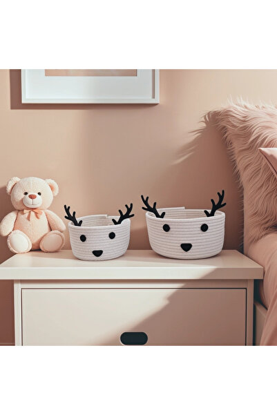Liya Bella Geyik Figürlü Ikili Örgü Sepet Seti - Oyuncak Sepeti - Bebek Odası...