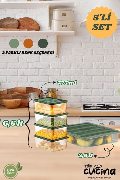 Stile Cucina 5-Piece Refrigerator Organizer Organizer Freezer Storage Container Suitable for Microwave