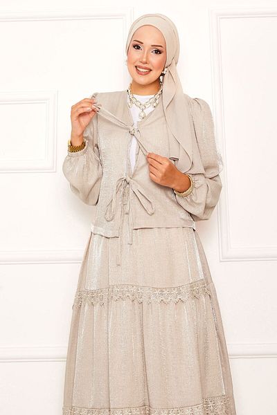 EBRUTESETTÜR Guipure Detailed Skirted Kimono Suit